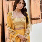 MUSTARD NAAZ CAPE, CROP TOP AND FLAIR PANTS SET OF 3