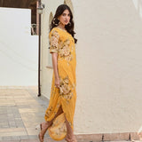 MUSTARD FLORAL ZIVA COWL DRESS