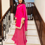 ARZOO RANI PINK KURTA, BENARASI SHARARA & ODHANI Set OF THREE