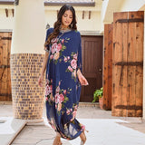 NAVY MULTI FLORAL ZIVA COWL DRESS