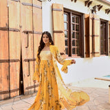 MUSTARD IFAT CAPE AND MAXI DRESS SET