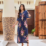NAVY FLORAL MASHA KAFTAN DRESS