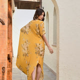 MUSTARD FLORAL ZIVA COWL DRESS