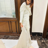 ARZOO LIGHT GREY KURTA, BENARASI SHARARA & ODHANI Set OF THREE