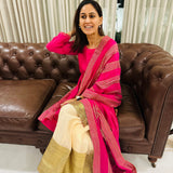 ADIVA RANI PINK CHANDHERI KURTA, SHARARA & ODHANI SET OF THREE