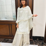 ARZOO LIGHT GREY KURTA, BENARASI SHARARA & ODHANI Set OF THREE