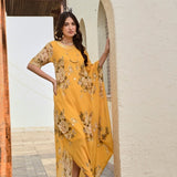 MUSTARD FLORAL ZIVA COWL DRESS
