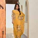 MUSTARD FLORAL ZIVA COWL DRESS