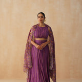 PURPLE DISHA CROP TOP, LEHENGA & ODHANI SET OF THREE