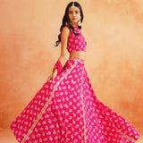 HOT PINK DISHA CROP TOP LEHENGA AND ODHANI SET OF THREE