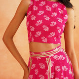 HOT PINK DISHA CROP TOP LEHENGA AND ODHANI SET OF THREE