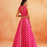 HOT PINK DISHA CROP TOP LEHENGA AND ODHANI SET OF THREE