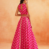 HOT PINK DISHA CROP TOP LEHENGA AND ODHANI SET OF THREE