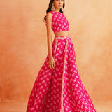 HOT PINK DISHA CROP TOP LEHENGA AND ODHANI SET OF THREE