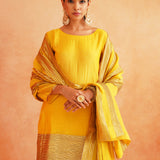 TANAAZ DOSHI | ADIVA PURE CHANDERI KURTA , SHARARA AND ODHANI SET OF THREE