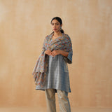 GREY GAURI KURTA, PANTS & ODHANI SET OF THREE