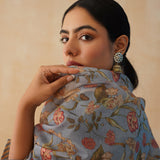 GREY GAURI KURTA, PANTS & ODHANI SET OF THREE
