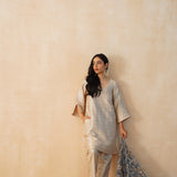 BEIGE GAURI KURTA, PANTS & ODHANI SET OF THREE