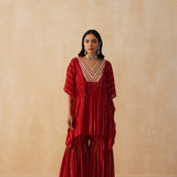 RED MIRA KAFTAN & SHARARA PANTS SET OF TWO