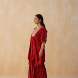 RED MIRA KAFTAN & SHARARA PANTS SET OF TWO