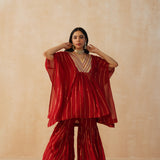 RED MIRA KAFTAN & SHARARA PANTS SET OF TWO