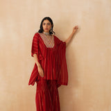RED MIRA KAFTAN & SHARARA PANTS SET OF TWO