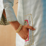 BABY BLUE GAURI KURTA, PANTS & ODHANI SET OF THREE