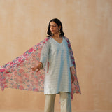 BABY BLUE GAURI KURTA, PANTS & ODHANI SET OF THREE