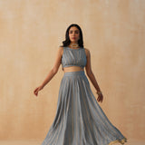 GREY DISHA CROP TOP, LEHNEGA & ODHANI SET OF THREE