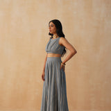 GREY DISHA CROP TOP, LEHNEGA & ODHANI SET OF THREE
