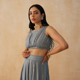 GREY DISHA CROP TOP, LEHNEGA & ODHANI SET OF THREE