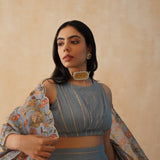 GREY DISHA CROP TOP, LEHNEGA & ODHANI SET OF THREE