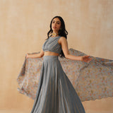 GREY DISHA CROP TOP, LEHNEGA & ODHANI SET OF THREE