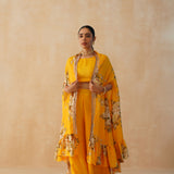 YELLOW ZEEBA CROP TOP, CAPE & PANTS SET OF THREE
