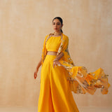 YELLOW ZEEBA CROP TOP, CAPE & PANTS SET OF THREE