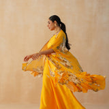 YELLOW ZEEBA CROP TOP, CAPE & PANTS SET OF THREE