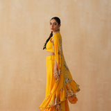 YELLOW ZEEBA CROP TOP, CAPE & PANTS SET OF THREE