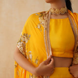 YELLOW ZEEBA CROP TOP, CAPE & PANTS SET OF THREE