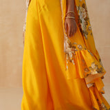 YELLOW ZEEBA CROP TOP, CAPE & PANTS SET OF THREE