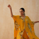 YELLOW ZEENAT V NECK TOP & PANTS SET OF TWO
