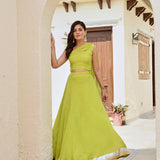 LIME GREEN DISHA BANDHANI CROP TOP & LEHENGA SET OF TWO