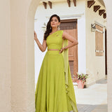LIME GREEN DISHA BANDHANI CROP TOP & LEHENGA SET OF TWO