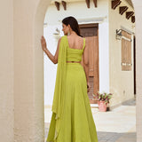 LIME GREEN DISHA BANDHANI CROP TOP & LEHENGA SET OF TWO