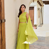 LIME GREEN DISHA BANDHANI CROP TOP & LEHENGA SET OF TWO