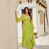 LIME GREEN SAMARA ONE SHOULDER DRESS WITH PURE ORGANZA CAPE JACKET SET OF TWO
