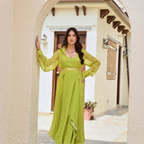 LIME GREEN SAMARA ONE SHOULDER DRESS WITH PURE ORGANZA CAPE JACKET SET OF TWO