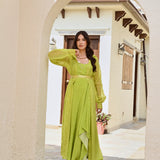 LIME GREEN SAMARA ONE SHOULDER DRESS WITH PURE ORGANZA CAPE JACKET SET OF TWO