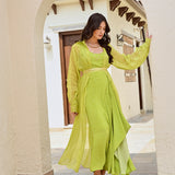 LIME GREEN SAMARA ONE SHOULDER DRESS WITH PURE ORGANZA CAPE JACKET SET OF TWO
