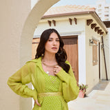 LIME GREEN SAMARA ONE SHOULDER DRESS WITH PURE ORGANZA CAPE JACKET SET OF TWO