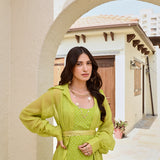 LIME GREEN SAMARA ONE SHOULDER DRESS WITH PURE ORGANZA CAPE JACKET SET OF TWO